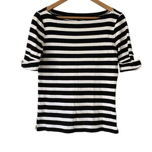 Lauren Ralph Lauren Black and White Stripped Shortsleeved Top, Size M
